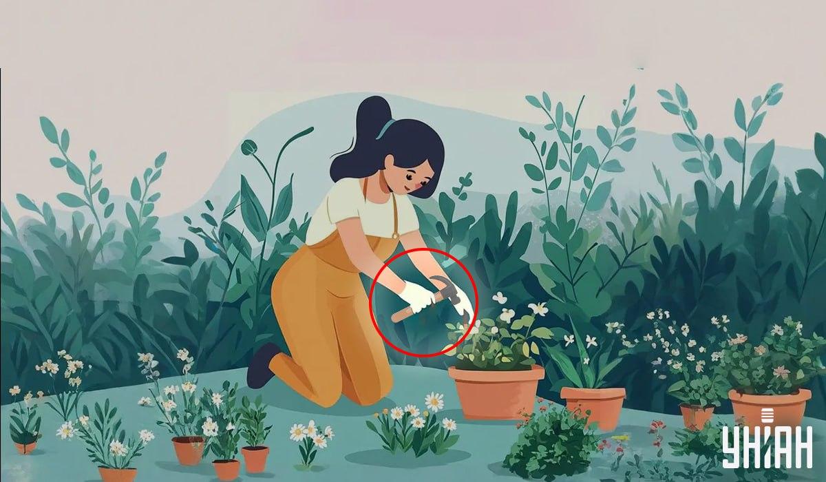 Moteris rankose laiko plaktuką / Koliažas Moje