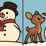 Super galvosūkis: raskite 3 skirtumus sniego senio ir elnio paveikslėlyje