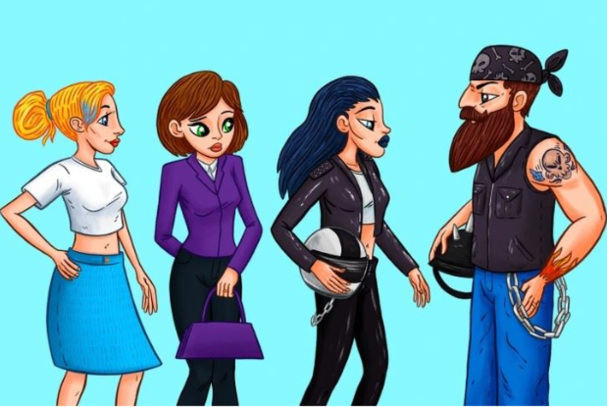 Raskite baikerio žmoną per 7 sekundes / Bright Side piešinys